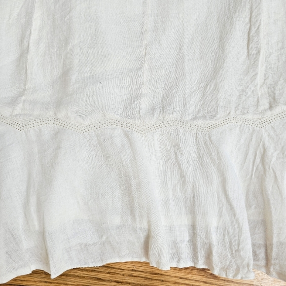 JSONG Size 16 White Linen Sun Dress Lace and Ruffle Details Tank Sleeves Zip - Picture 2 of 7